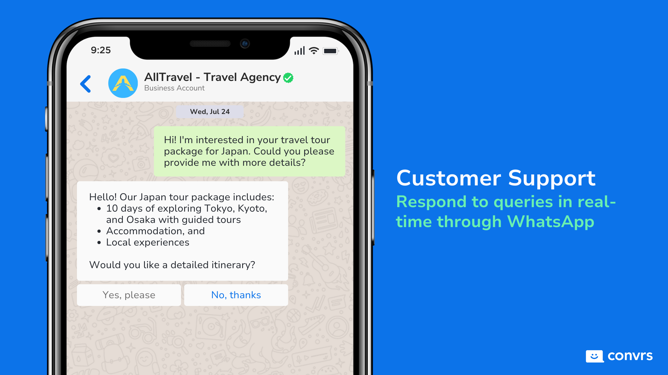 Travel Agency using WhatsApp to respond to customer queries in real-time